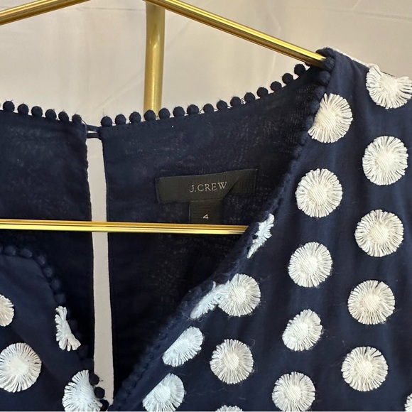 J.Crew Navy Dress Shift Embroidered Polka‎ Dot Fringe Dress. Bell Sleeves size 4 - Picture 5 of 7